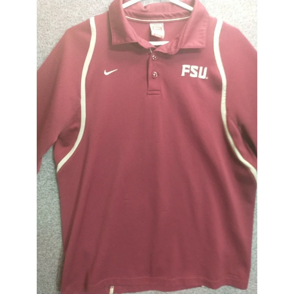 Nike Team FSU Florida State Seminoles Polo Shirt Garnet Mesh Mens Large Fit Dry